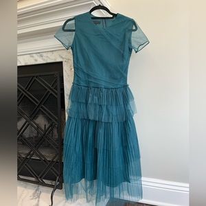 BURBERRY PRORSUM TULLE PLEATED DRESS  blue green